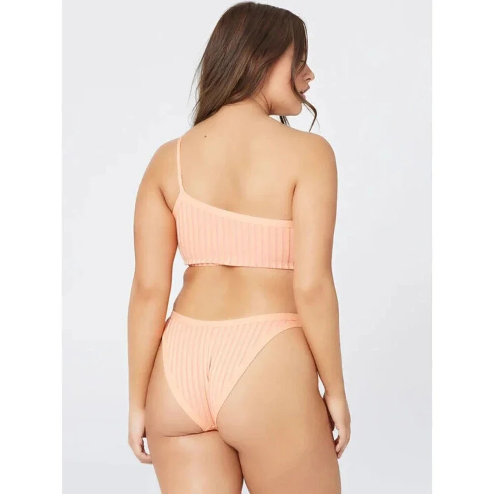 L*Space Foley Bitsy Bottom Women's Large Peach Striped Stretch Swimwear JDM1208